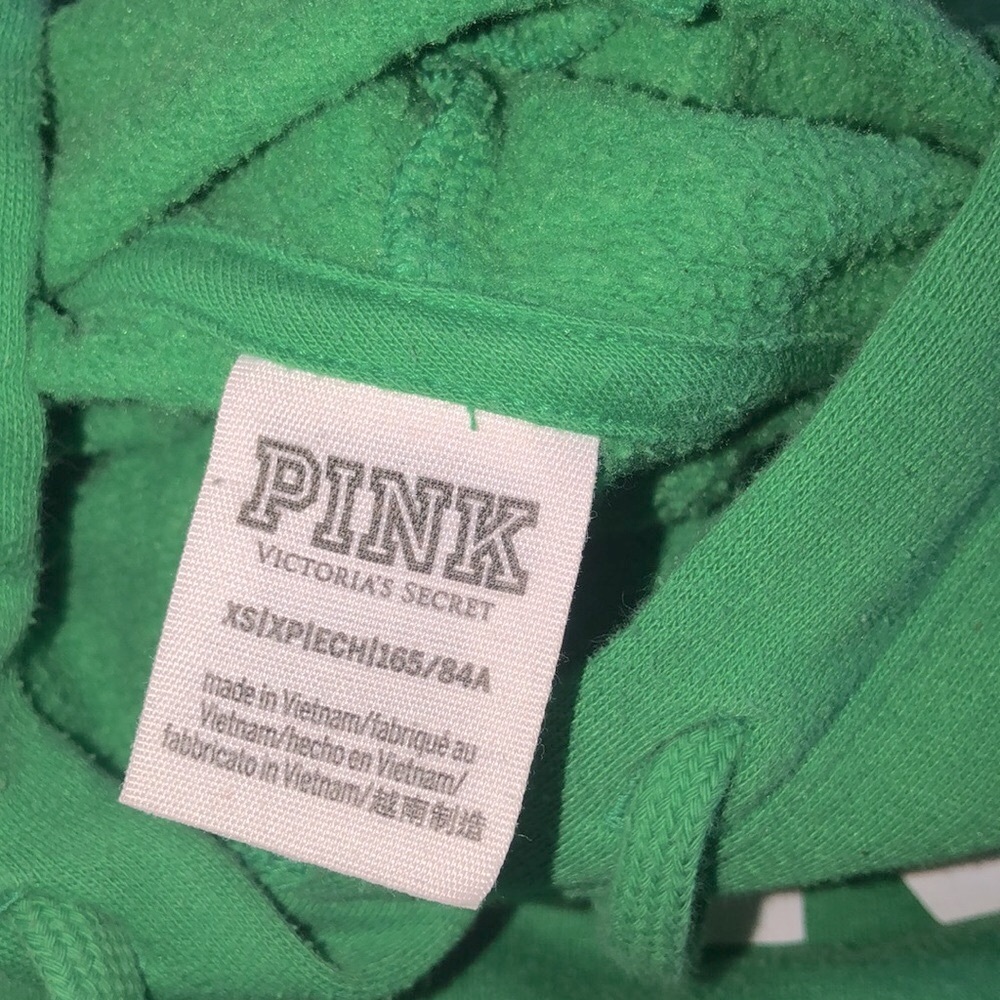 PINK VICTORIAS SECRET green hooded sweatshirt size xsmall - Picture 4 of 5